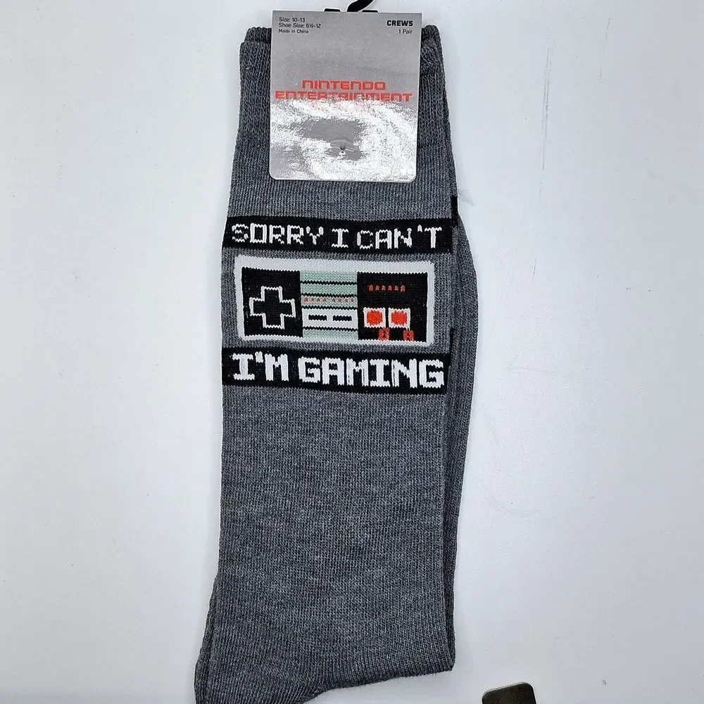 NINTENDO sorry I can't im gaming gray socks gamer accessory